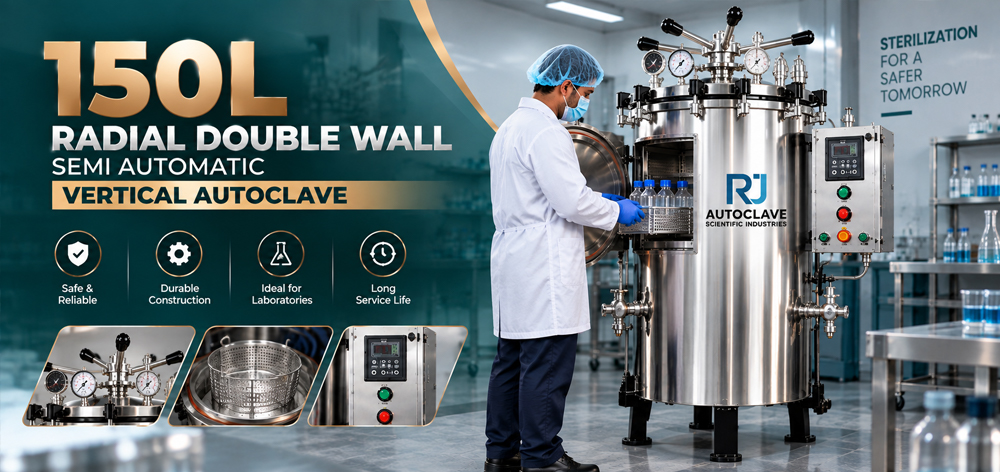 150L Radial Double Wall Semi Automatic Vertical Autoclave